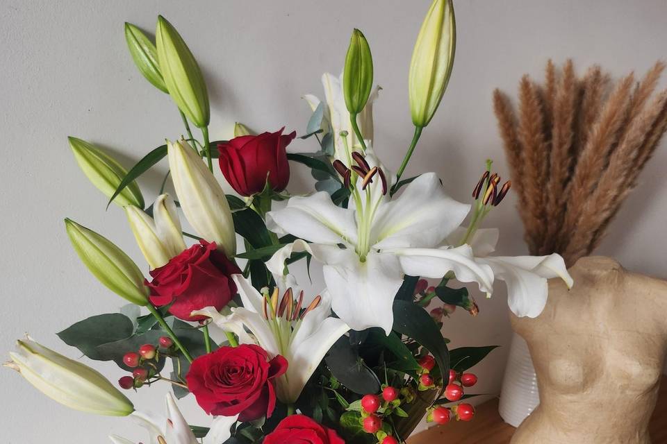 Bouquet haut rouge et blanc