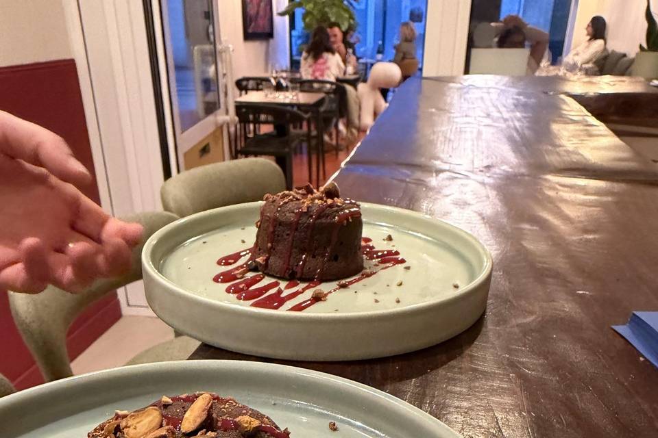 Fondant choc coulis framboises
