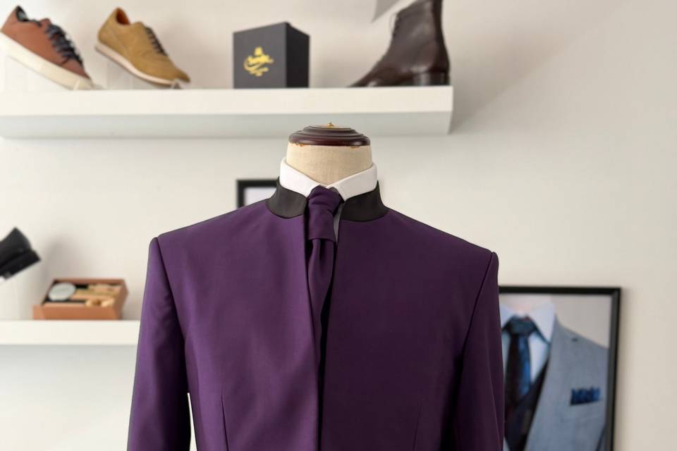 Costume Col Mao Violet Homme