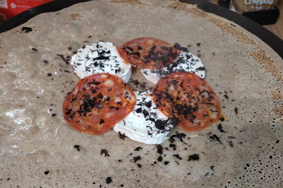 Crêpe chorizo chèvre algues