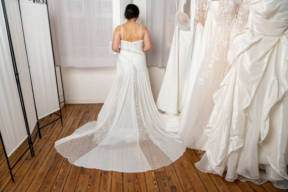 Detail_Vue_Arrière_de_la_Robe_à_Traîne_à_Pois