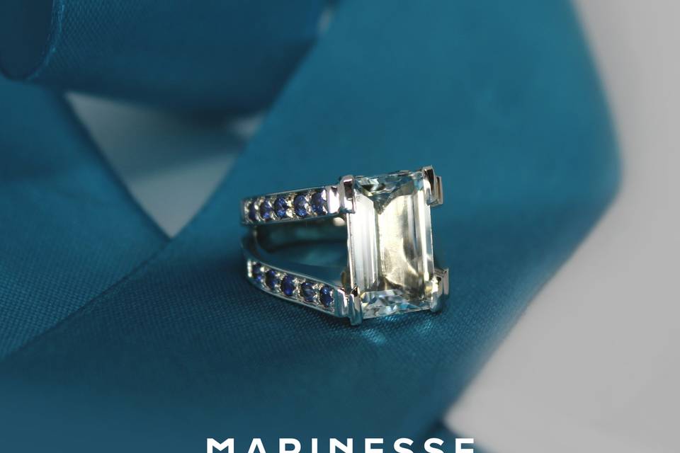 Bague Or Saphirs Aigue-Marine