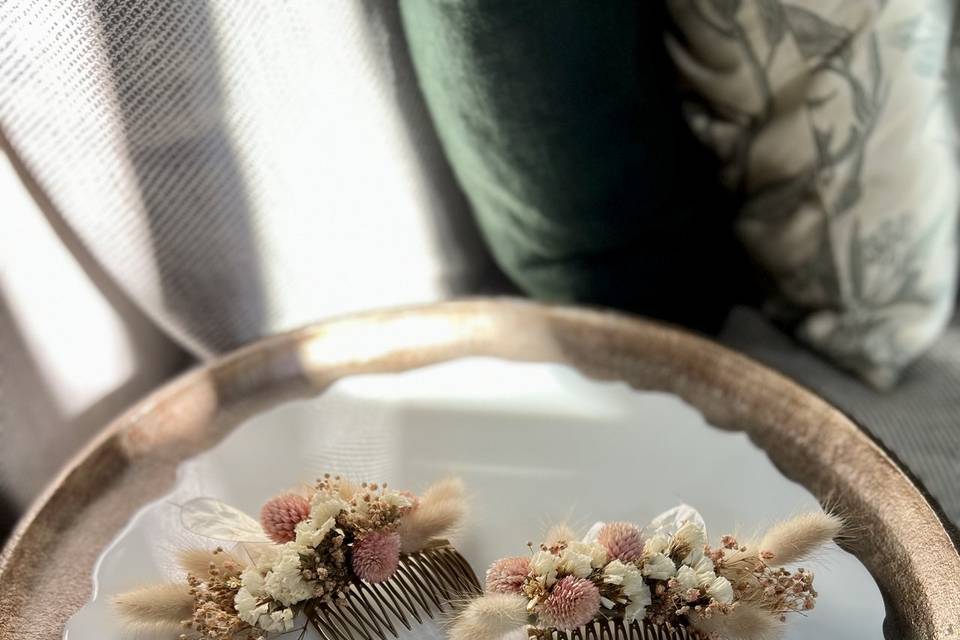 Peigne mariée fleurs séchées