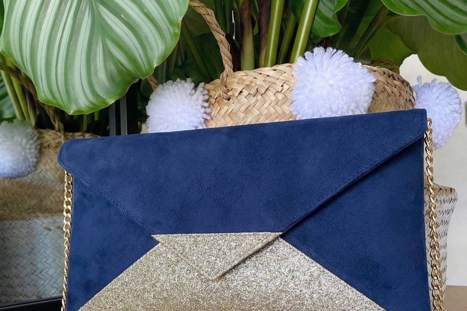 Pochette bleu marine & dorée