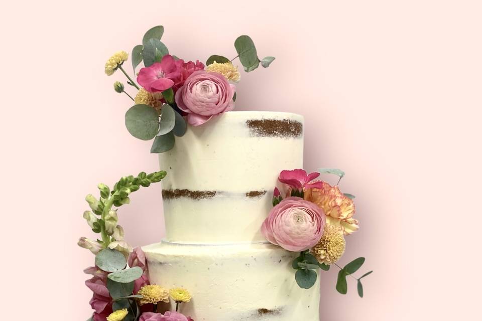 Wedding naked cake fleuri