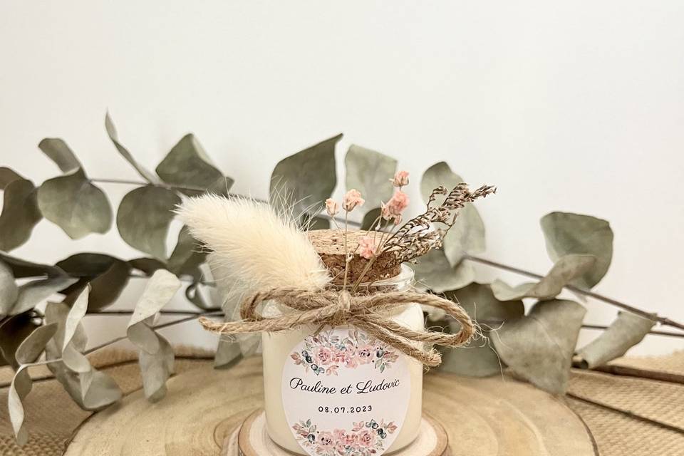 Bougie fleurs séchées mariage