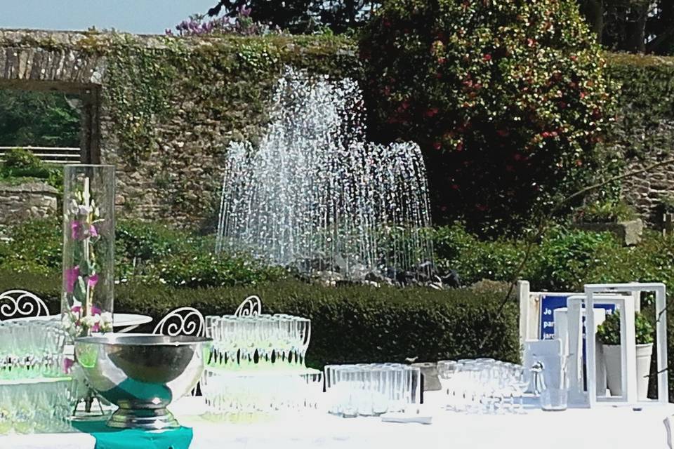 Photo de groupe et fontaine