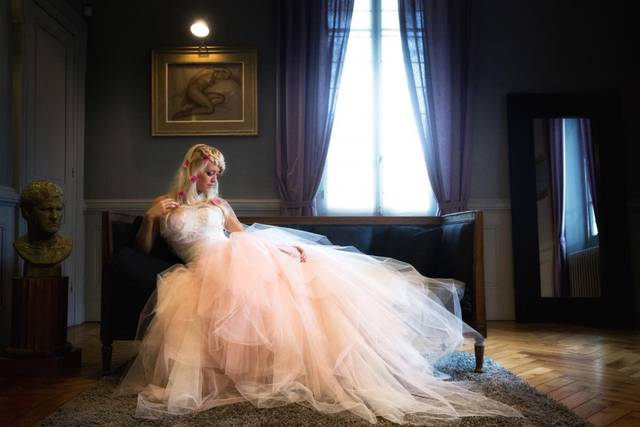 Robe de mariée, rose poudrée