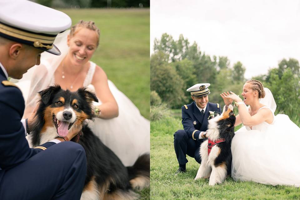 Séance couple avec un chien