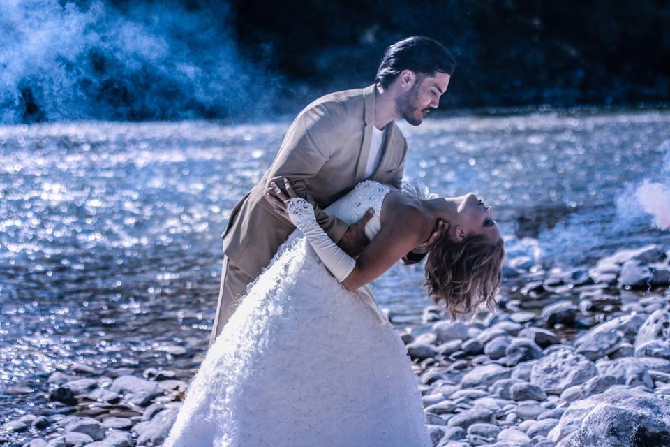 Photo de mariage fumigènes