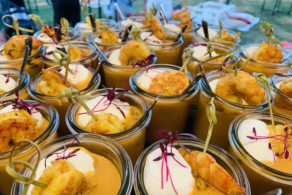 Velouté de carotte, gambas