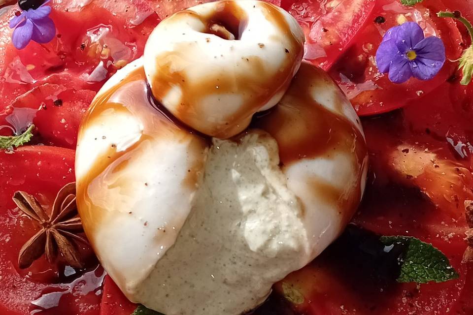 Carpaccio pastèque, tomate bur