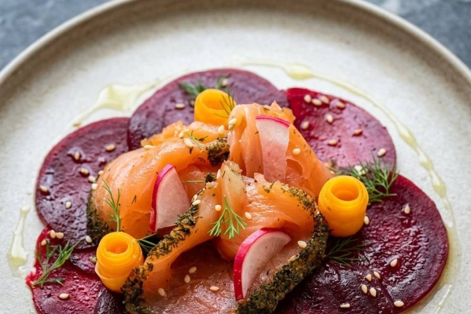 Carpaccio de bettrave, truite
