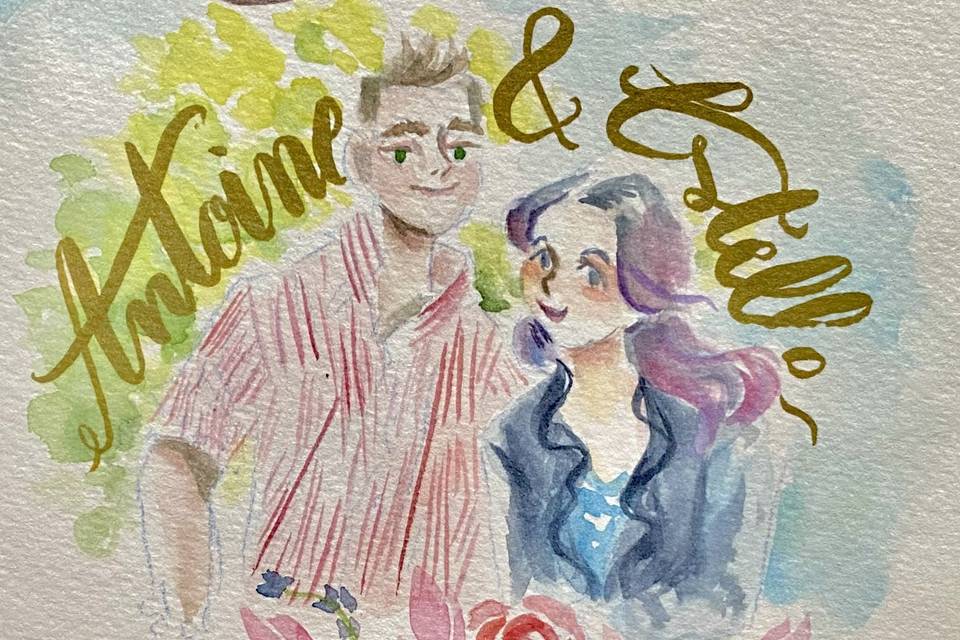 Portrait couple aquarelle
