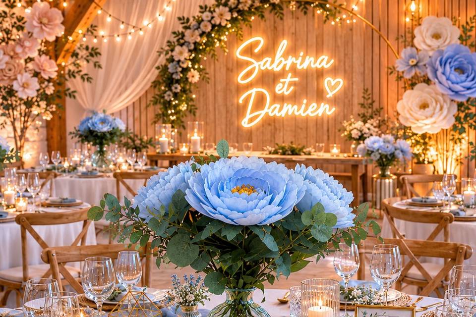 Fleurs en papier centre table
