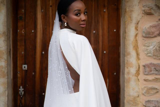 Robe Agapanthe et voile perlé
