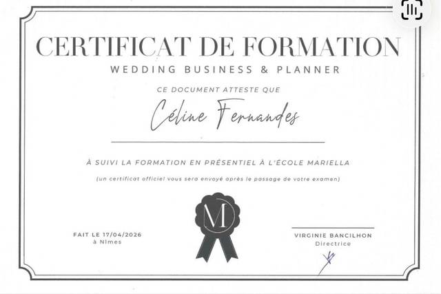 Certifiée Wedding Planner