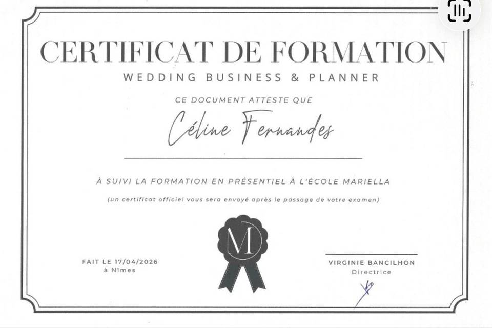 Certifiée Wedding Planner