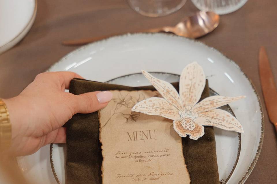 Menu de mariage orchidée