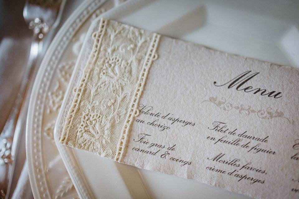 Menu dentelle fait main