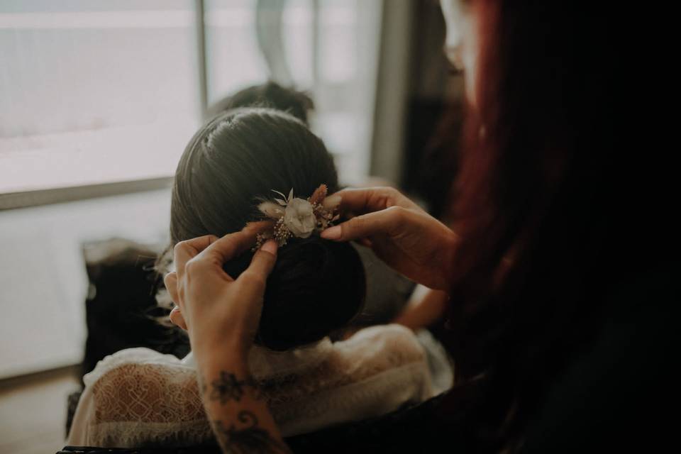 Chignon fleurs séchées