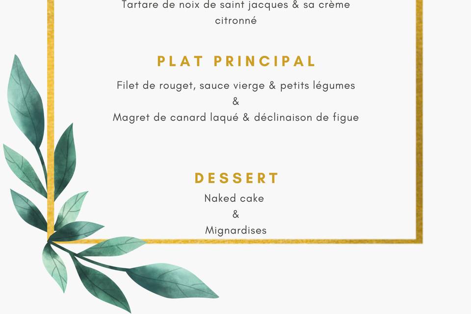 Exemple menu à l'assiette