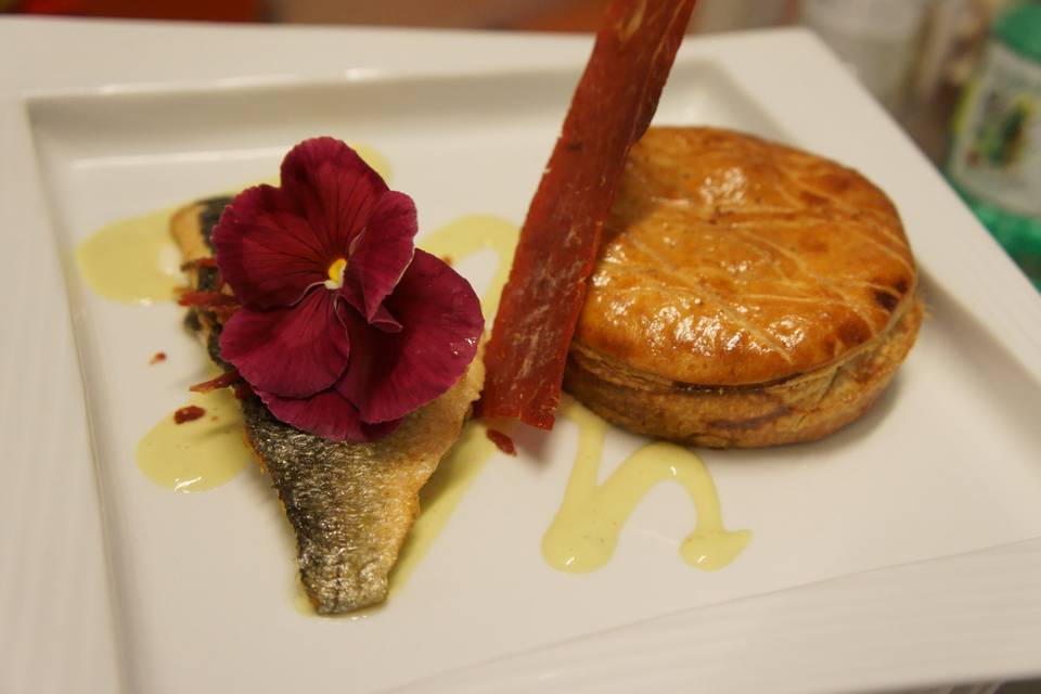 Dorade et tourte de légumes