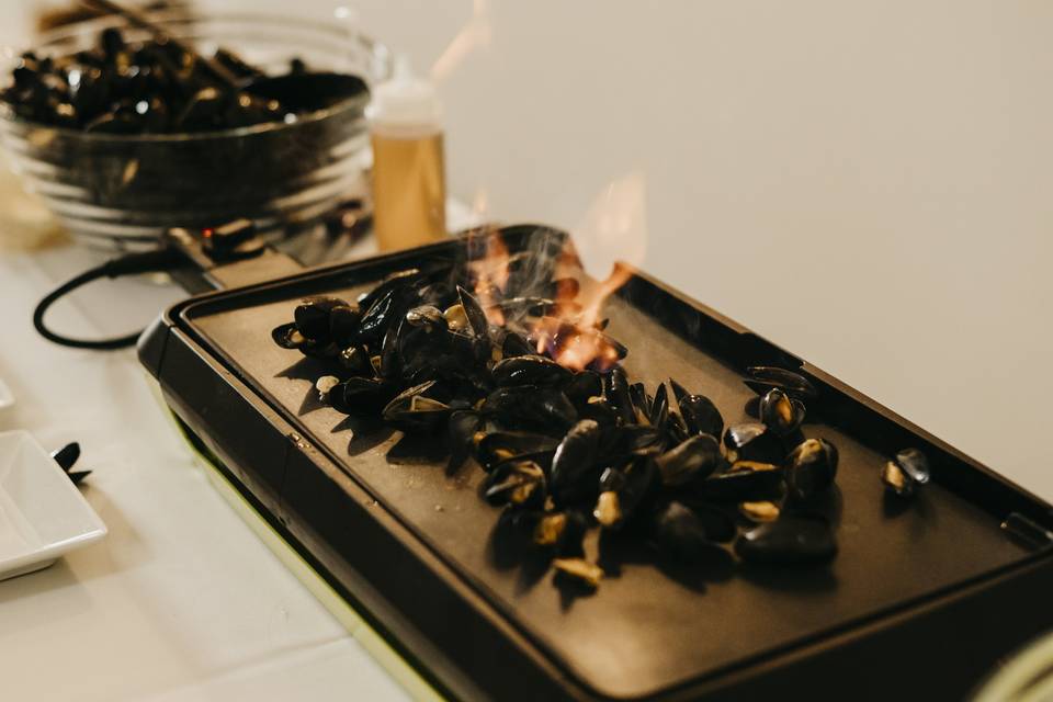 Moules flambées