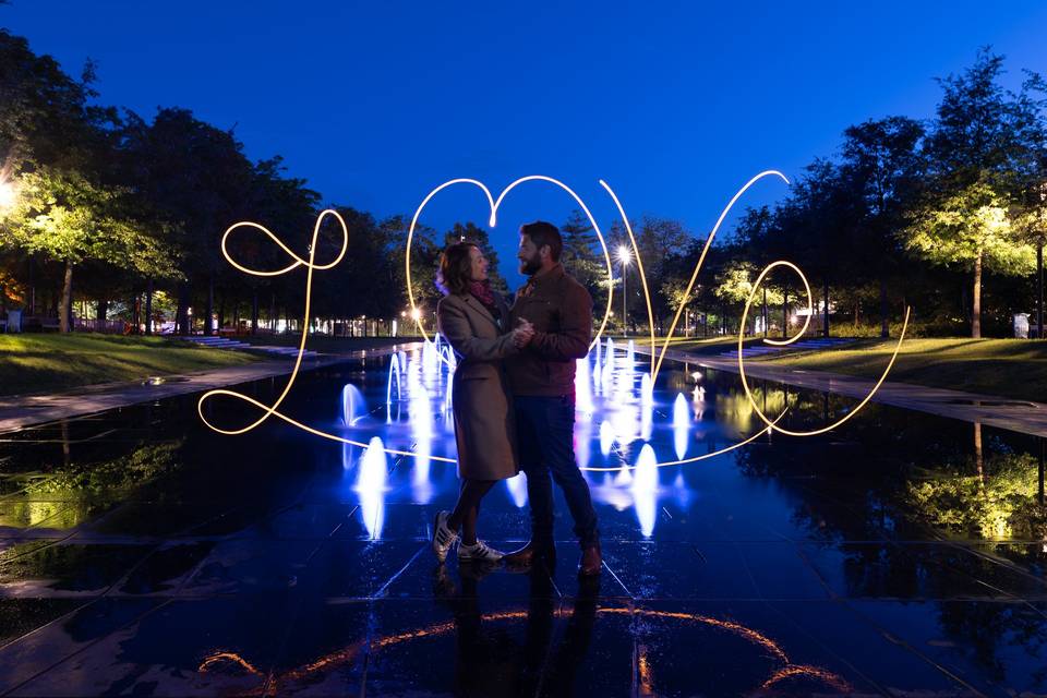 Lightpainting avec les marié