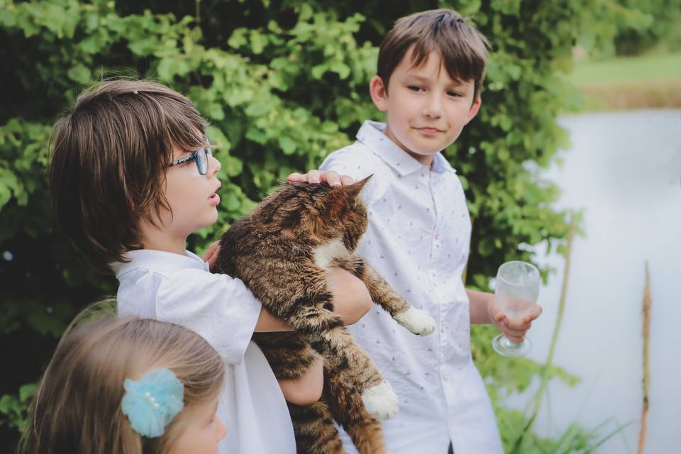 Jeux d'enfants avec le chat