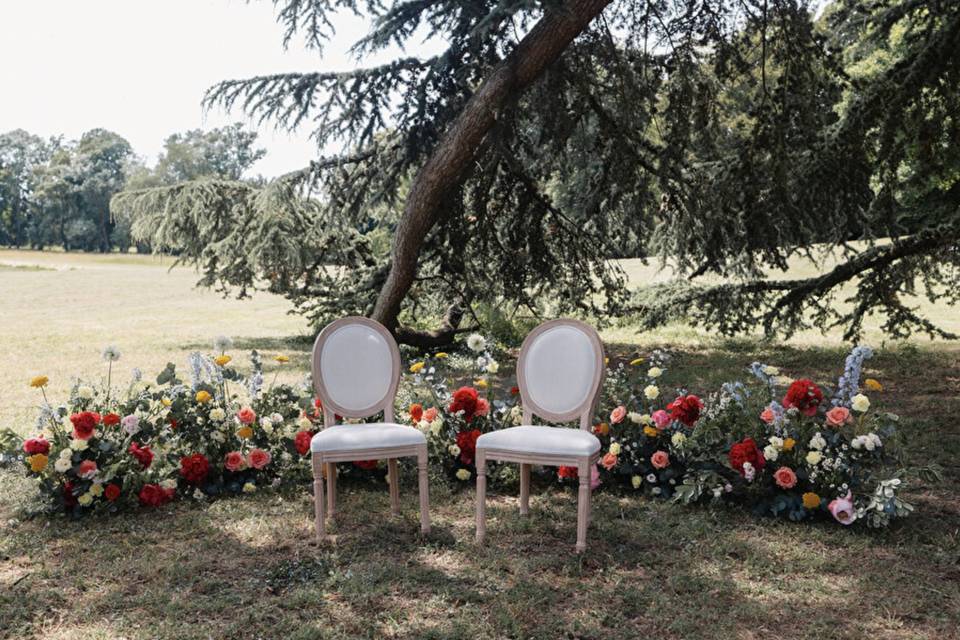 Chaises médaillon lin écru