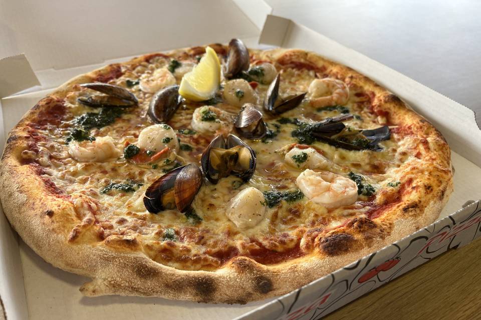 Pizza, fruits de mer