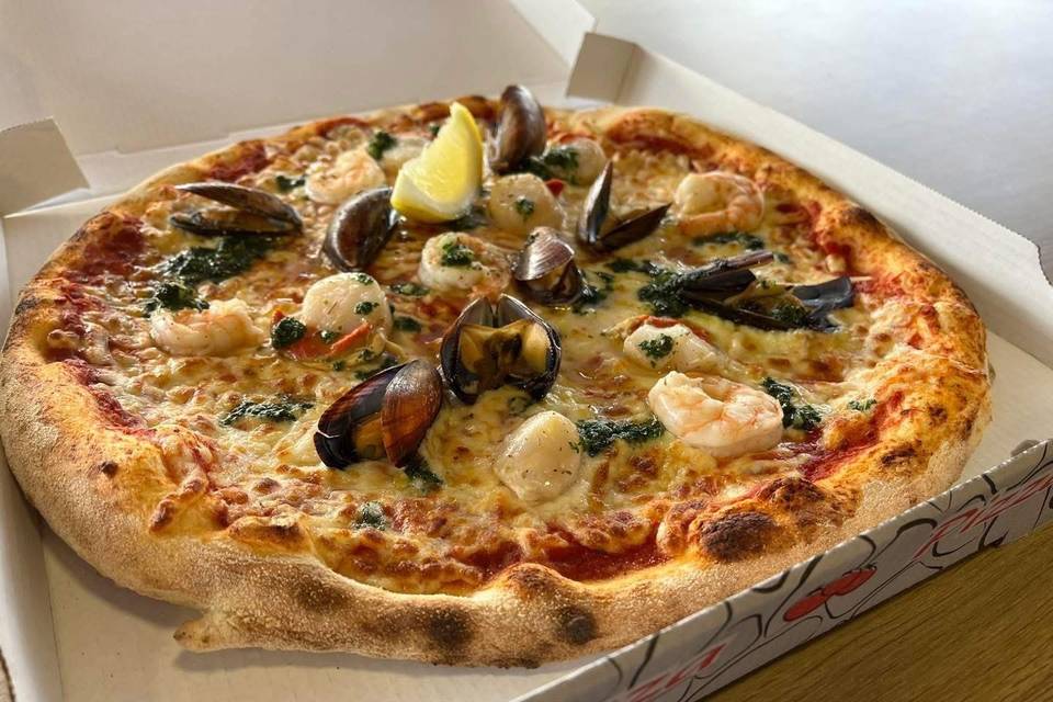 Pizza, fruits de mer