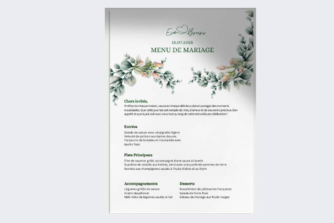 Menu de mariage