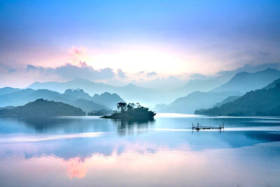 Coucher de soleil sur lac